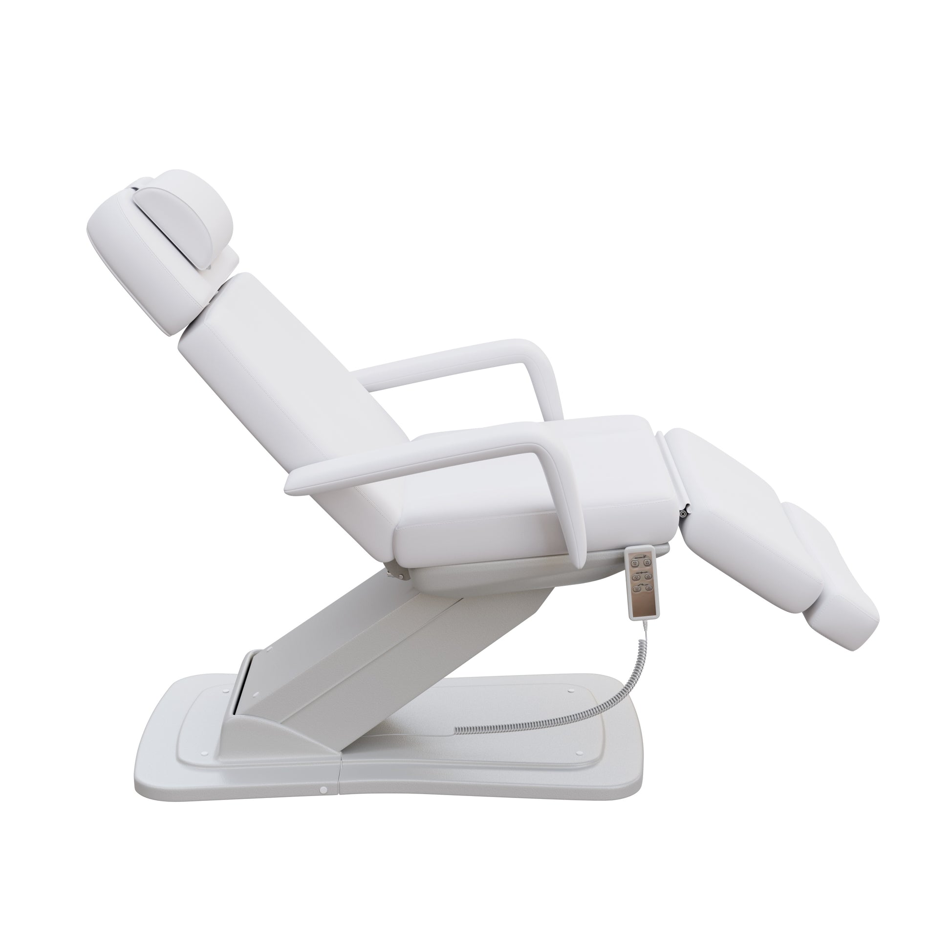 Spa Numa MINO luxury three motor electric treatment chair with adjustable height, tilt, and backrest, removable armrests, facial hole, and sleek modern base for spas, med spas, and aesthetic clinics.