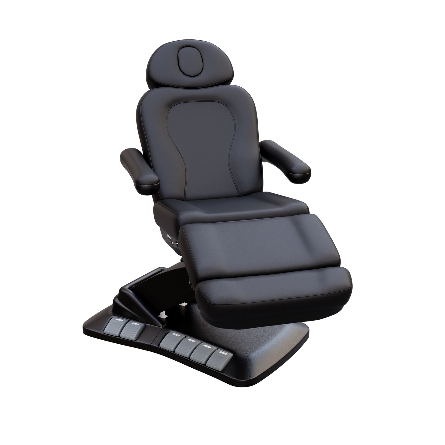 SPA NUMA Swivel Deluxe 4 Motor Electric Treatment Chair for med spas and outpatient procedures – features 120° rotation, adjustable height, backrest, leg-rest, and tilt, with facial hole, vegan leather, foot pedals, and reversible armrests for esthetic treatments.
