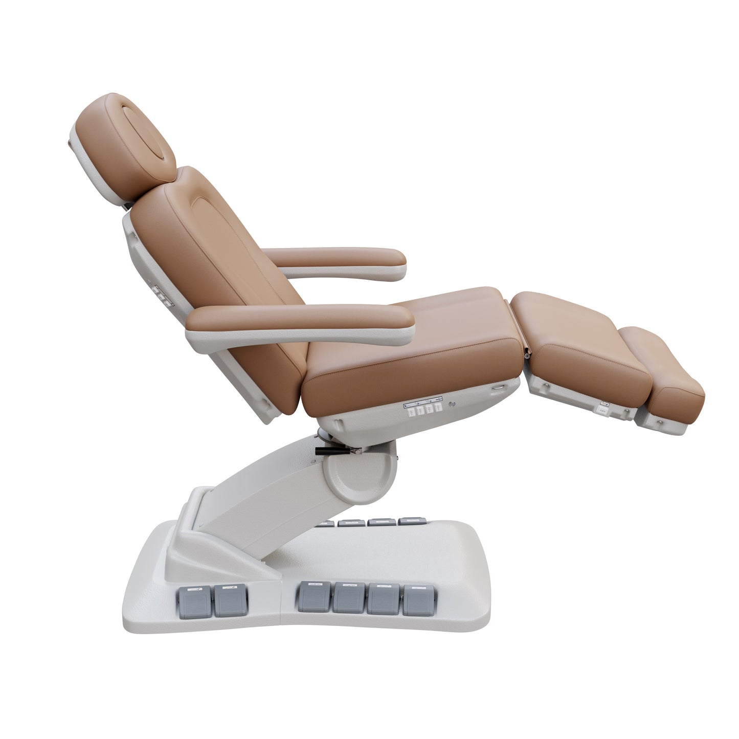 SPA NUMA Swivel Deluxe 4 Motor Electric Treatment Chair for medical, esthetic, and fat-reduction procedures – features 120° rotation, adjustable height, backrest, and leg-rest, vegan leather, facial hole, built-in foot pedals, and memory reset function.