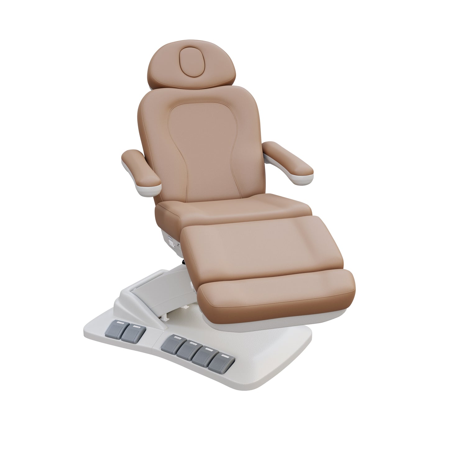 SPA NUMA Swivel Deluxe 4 Motor Electric Treatment Chair for medical, esthetic, and fat-reduction procedures – features 120° rotation, adjustable height, backrest, and leg-rest, vegan leather, facial hole, built-in foot pedals, and memory reset function.