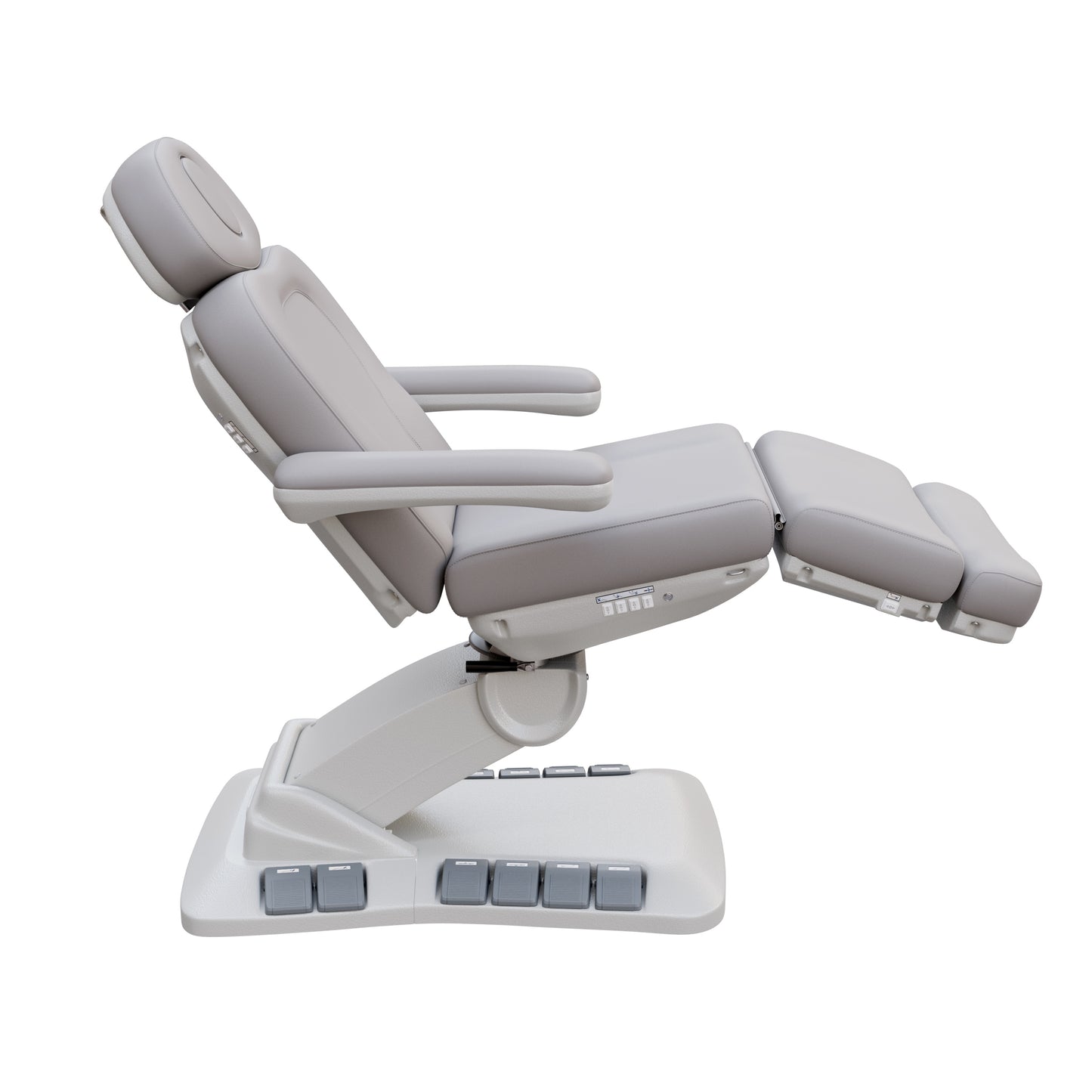 SPA NUMA Swivel Deluxe 4 Motor Electric Treatment Chair for esthetic procedures, outpatient surgery, and medical evaluations – features 120° rotation, vegan leather upholstery, built-in foot pedals, reversible armrests, extendable headrest with face hole.
