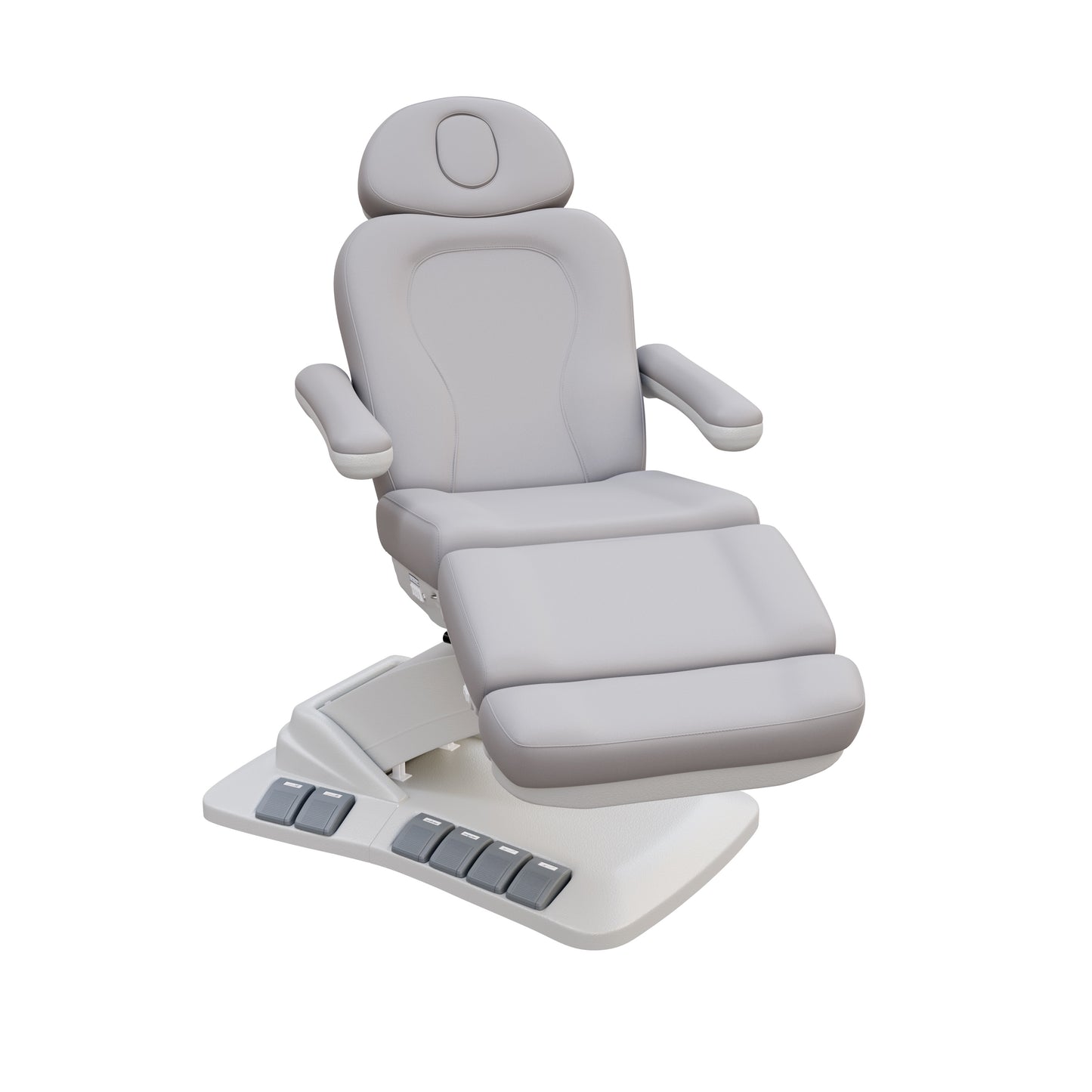 SPA NUMA Swivel Deluxe 4 Motor Electric Treatment Chair for esthetic procedures, outpatient surgery, and medical evaluations – features 120° rotation, vegan leather upholstery, built-in foot pedals, reversible armrests, extendable headrest with face hole.