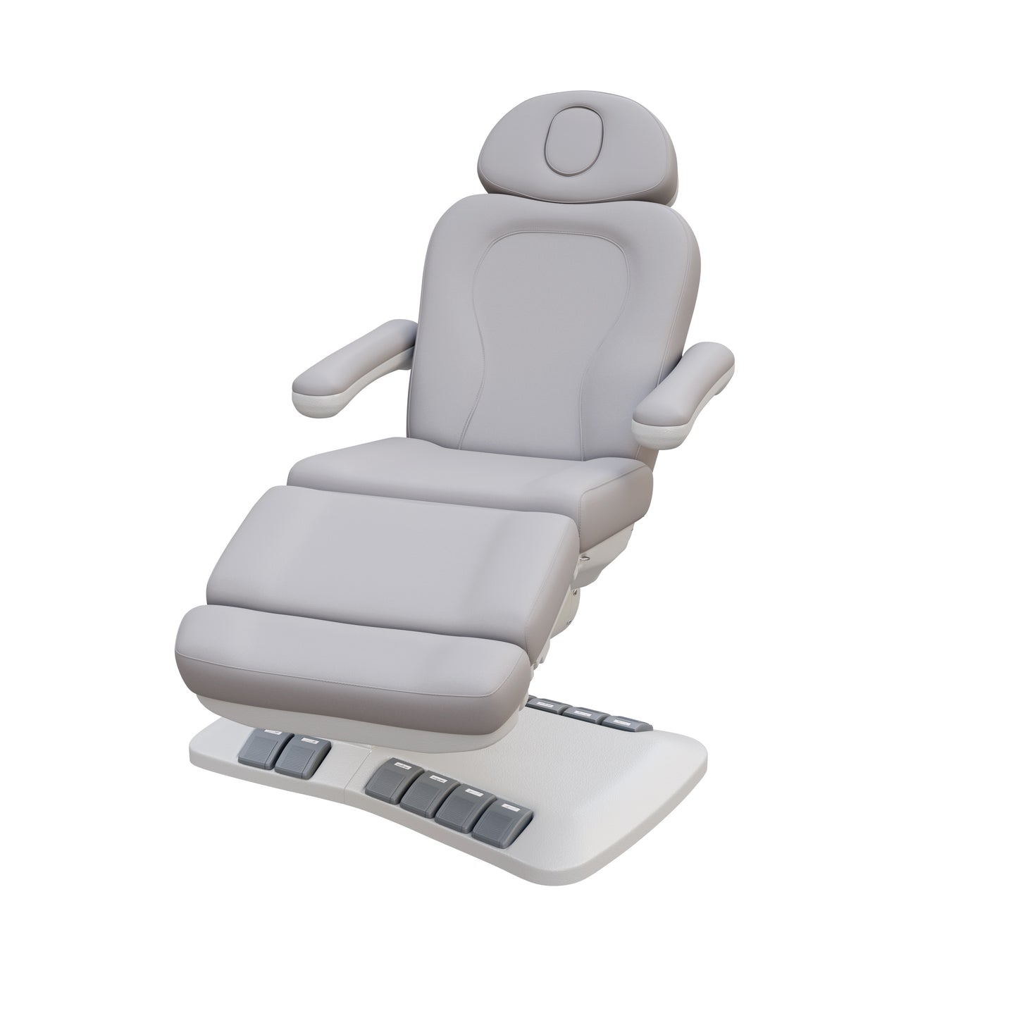 SPA NUMA Swivel Deluxe 4 Motor Electric Treatment Chair for esthetic procedures, outpatient surgery, and medical evaluations – features 120° rotation, vegan leather upholstery, built-in foot pedals, reversible armrests, extendable headrest with face hole.