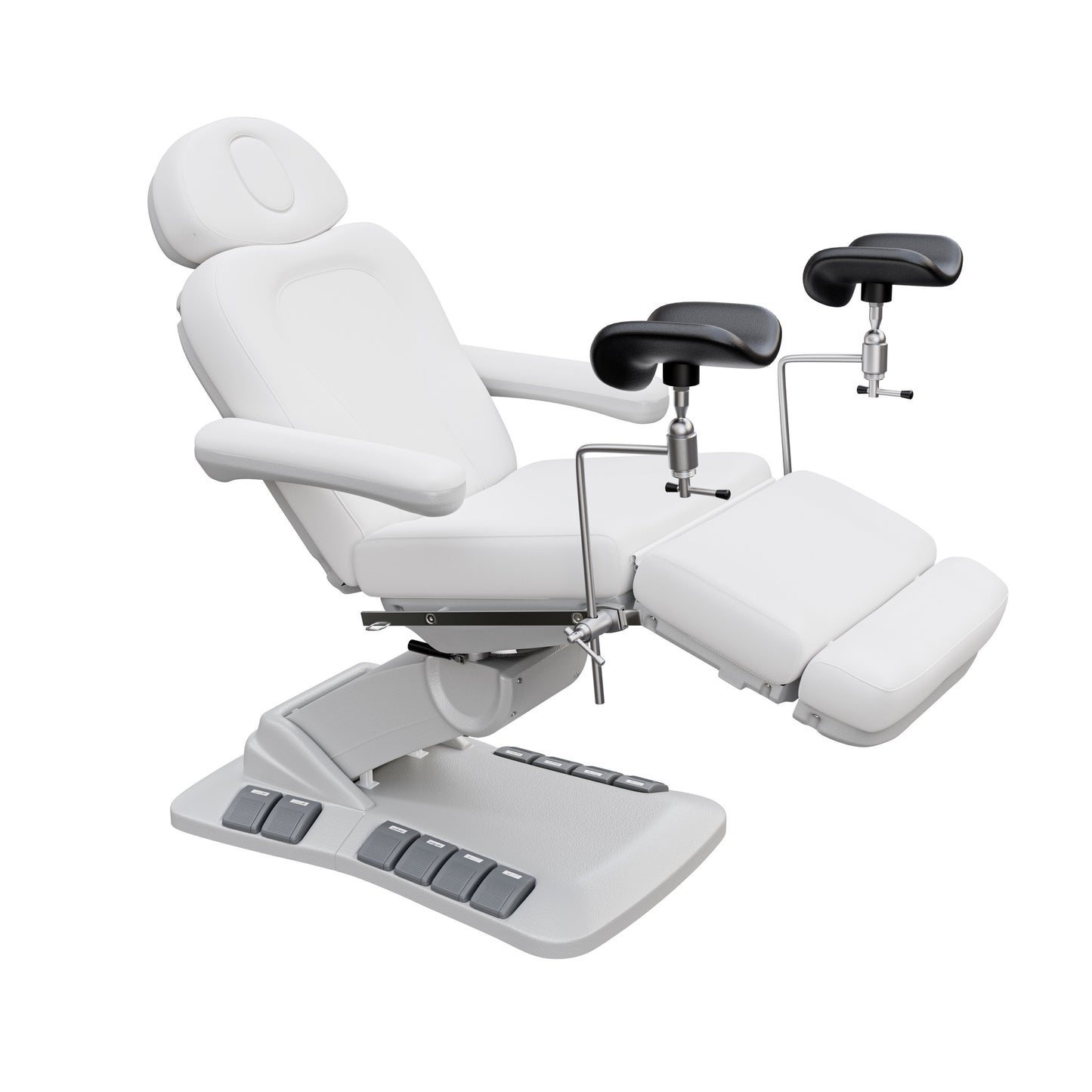 Spa Numa OB-GYN Swivel Deluxe 4-motor electric treatment chair with stirrups, 120° rotation, vegan leather upholstery, and memory remote for gynecology and aesthetic procedures.
