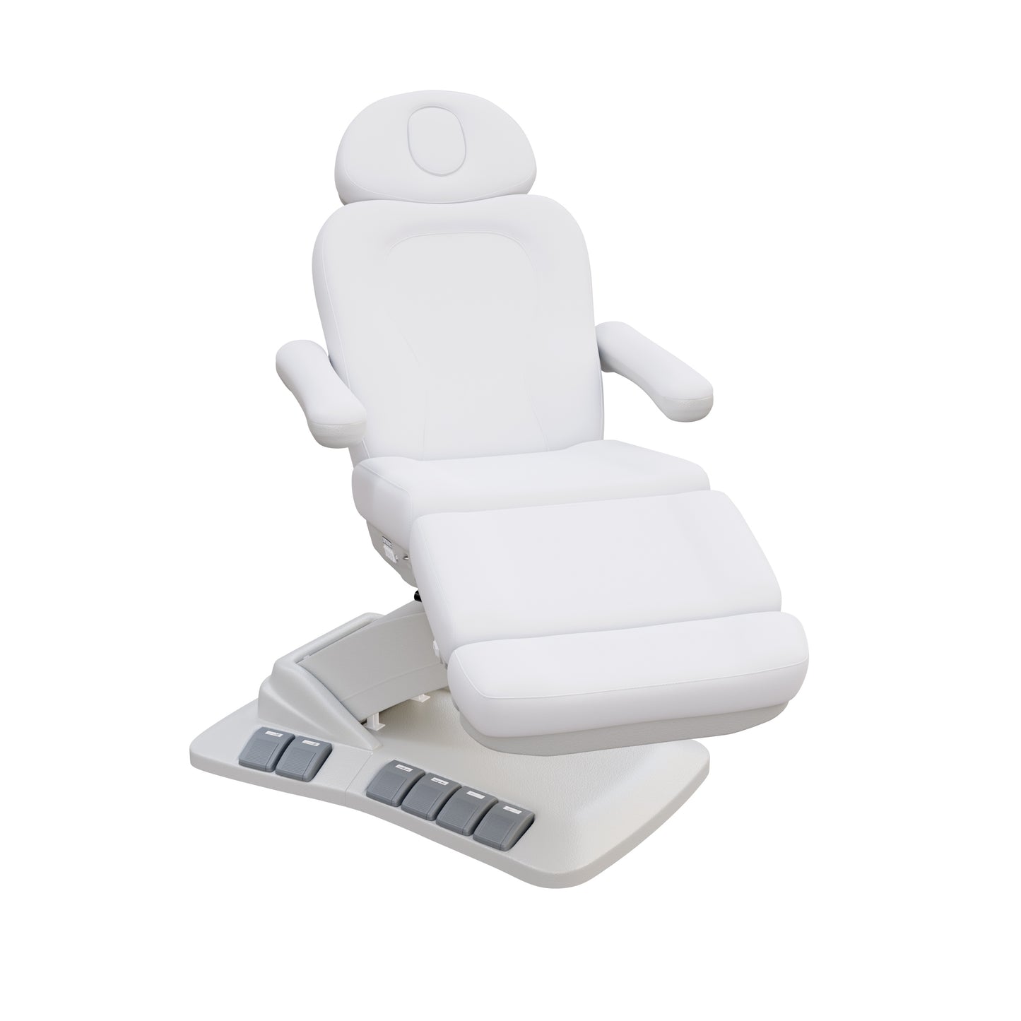 Spa Numa SWIVEL DELUXE 4 motor electric treatment chair with 120° rotation, built-in foot pedals, extendable headrest with facial hole, and vegan leather upholstery—ideal for esthetic procedures, outpatient surgery, and medspa treatments.