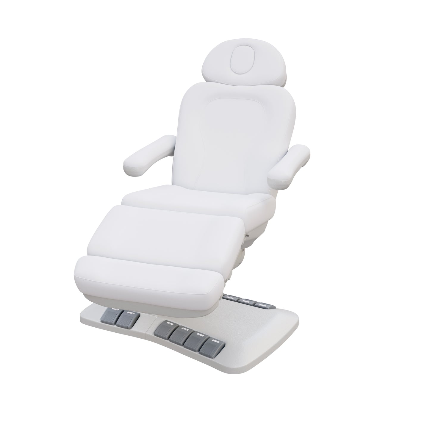 Spa Numa SWIVEL DELUXE 4 motor electric treatment chair with 120° rotation, built-in foot pedals, extendable headrest with facial hole, and vegan leather upholstery—ideal for esthetic procedures, outpatient surgery, and medspa treatments.