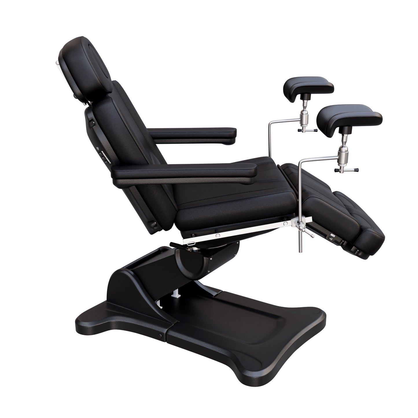 Spa Numa OB-GYN SWIVEL fully electric treatment table with adjustable stirrups, 4-motor control, 240° rotation, vegan leather upholstery, and extendable headrest for medical and aesthetic procedures.