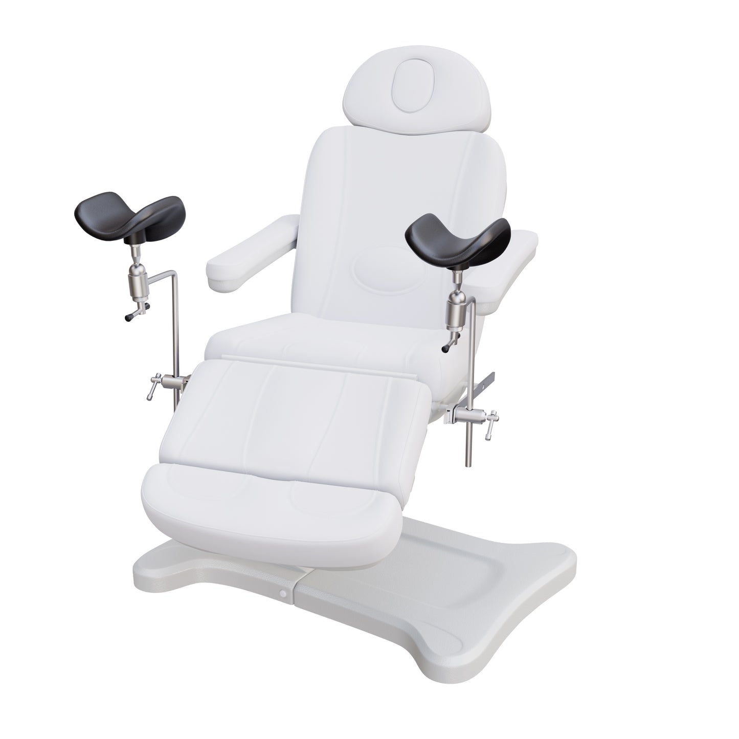 Fully electric OB-GYN exam and procedure table by Spa Numa with 240° swivel rotation, removable stirrups, adjustable headrest, and PU vinyl upholstery.