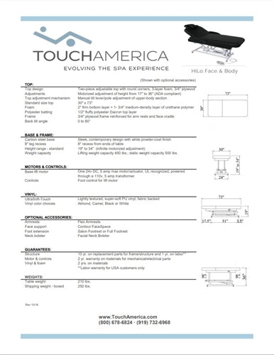 TouchAmerica HiLo Face & Body Information