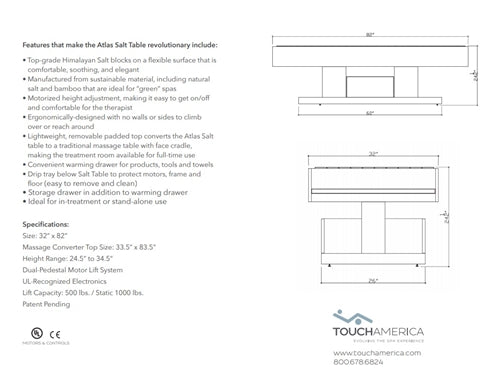 TouchAmerica Halotherapy Flex-Block & ION Salt Table Information