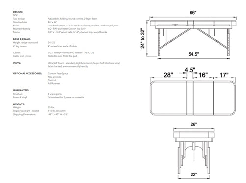 TouchAmerica Portable MultiPro Massage Table Drawing