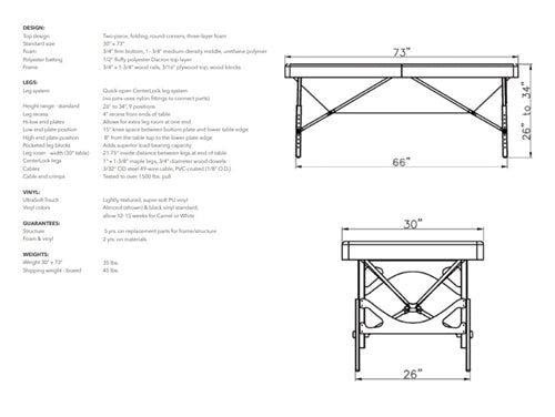 TouchAmerica MBW Portable Massage Table Drawing
