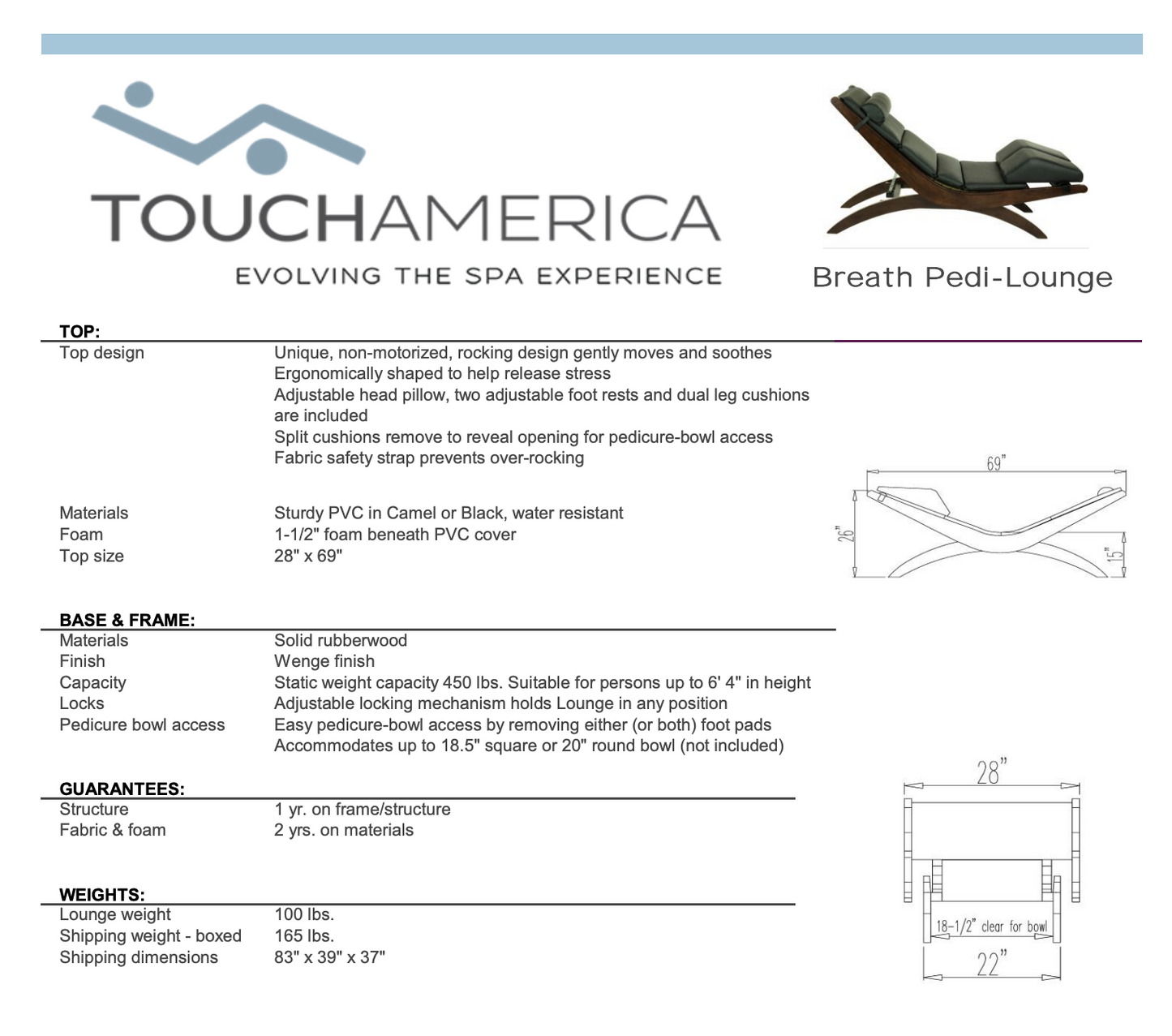 TouchAmerica Breath Pedi-Lounge Information