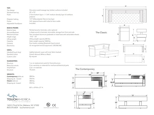 TouchAmerica Masquerade Contemporary Daybed and Massage Table Information