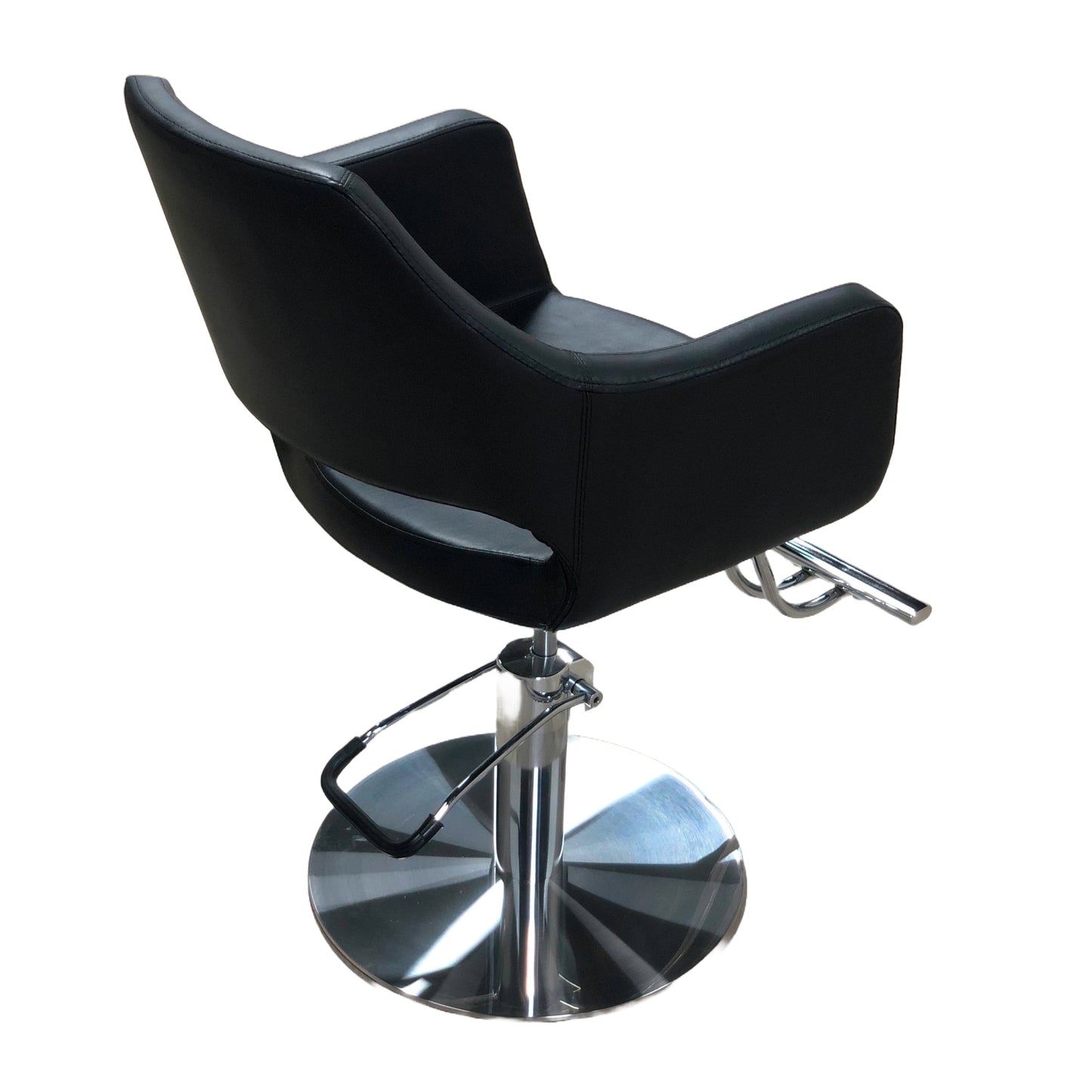 Luxury salon styling chair CLOVIS in sleek black with coin base and hydraulic lift