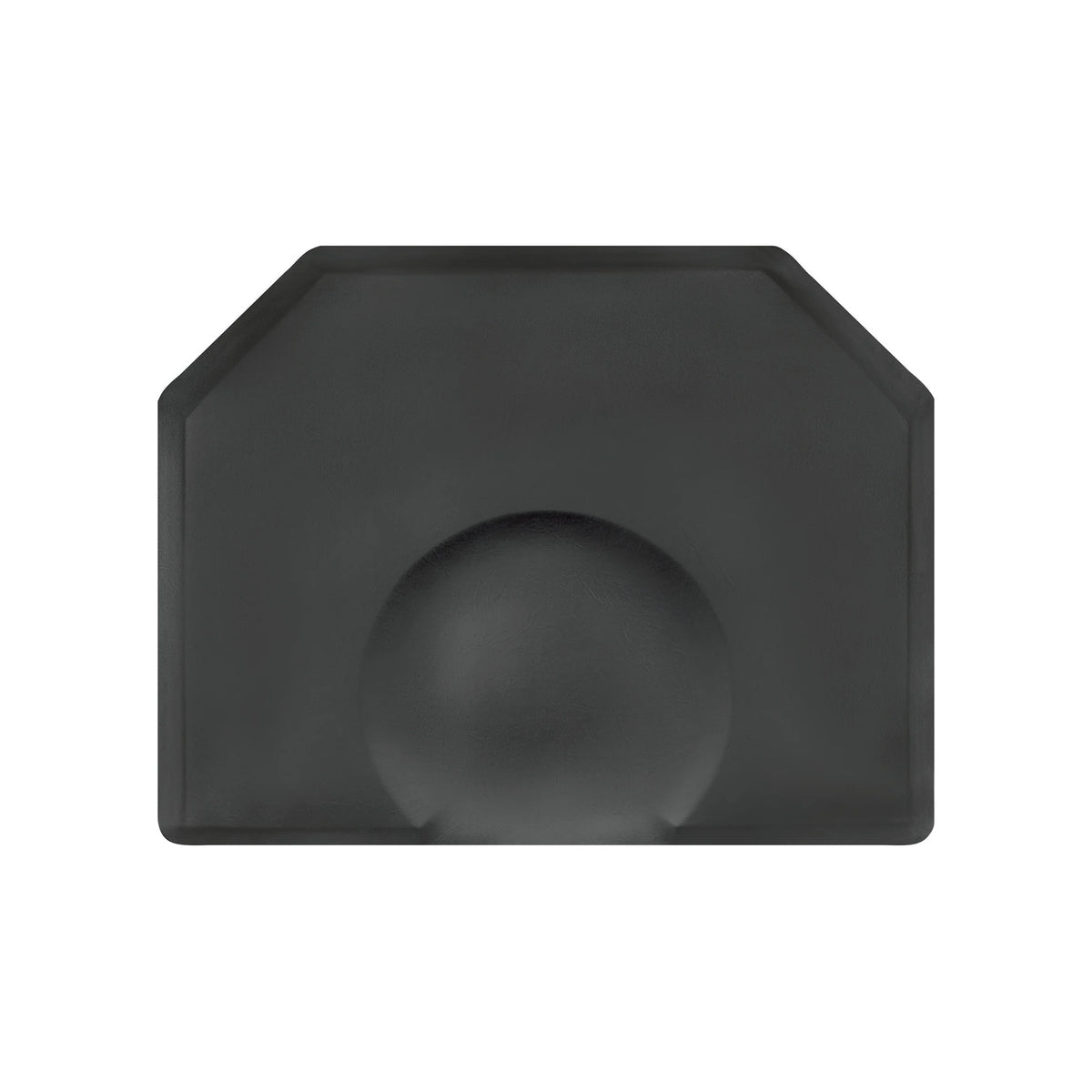 An oversized black salon mat with a round base depression, designed for chair mats.