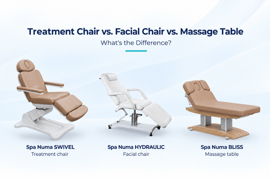 Spa Numa SWIVEL treatment chair, Spa Numa HYDRAULIC facial chair and Spa Numa BLISS massage table