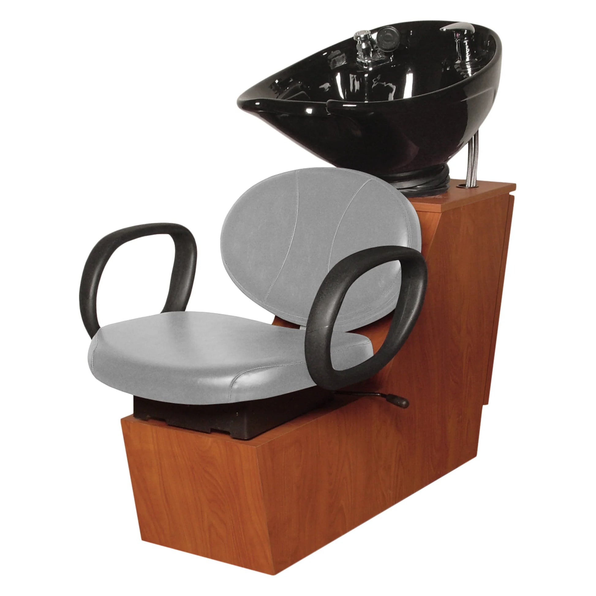 Salon shampoo chair with black basin on a white background