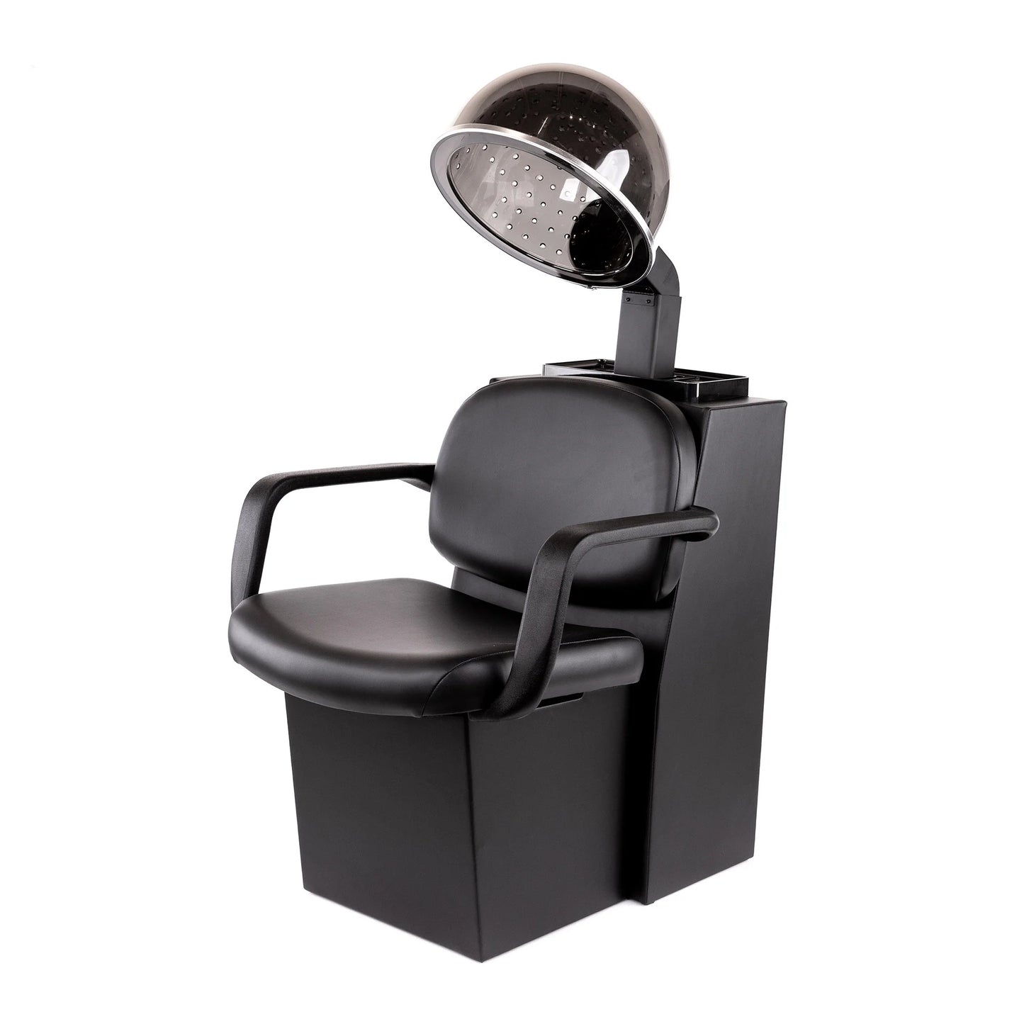 Black hair washing chair with a shower head on a white background