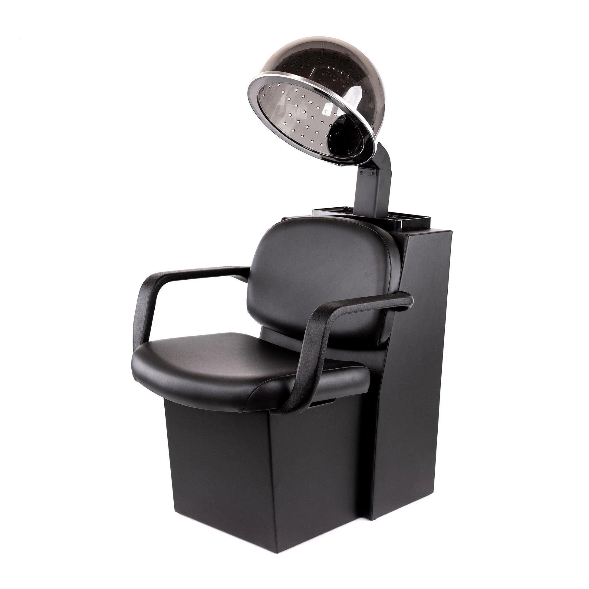 Black hair washing chair with a shower head on a white background
