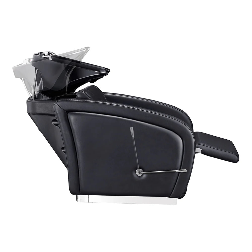 Black hair dryer with transparent nozzle on a white background