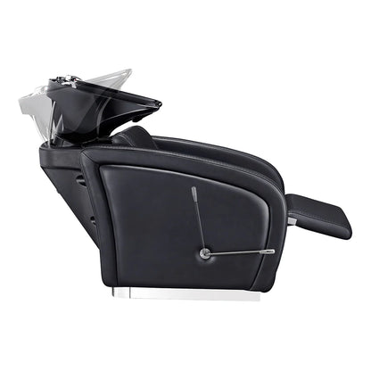 Black hair dryer with transparent nozzle on a white background