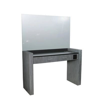 Gray vanity with mirror on a white background