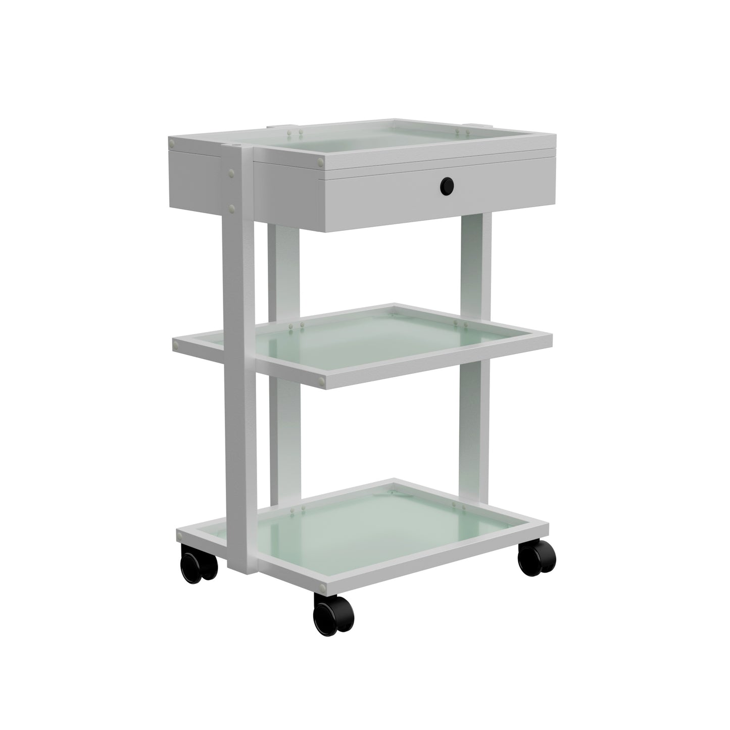 Spa Numa ABEL DELUXE White Beauty Trolley with Locking Drawer and 3 Tempered Glass Shelves – Mobile Spa Cart with Magnifying Lamp Holder and Caster Wheels