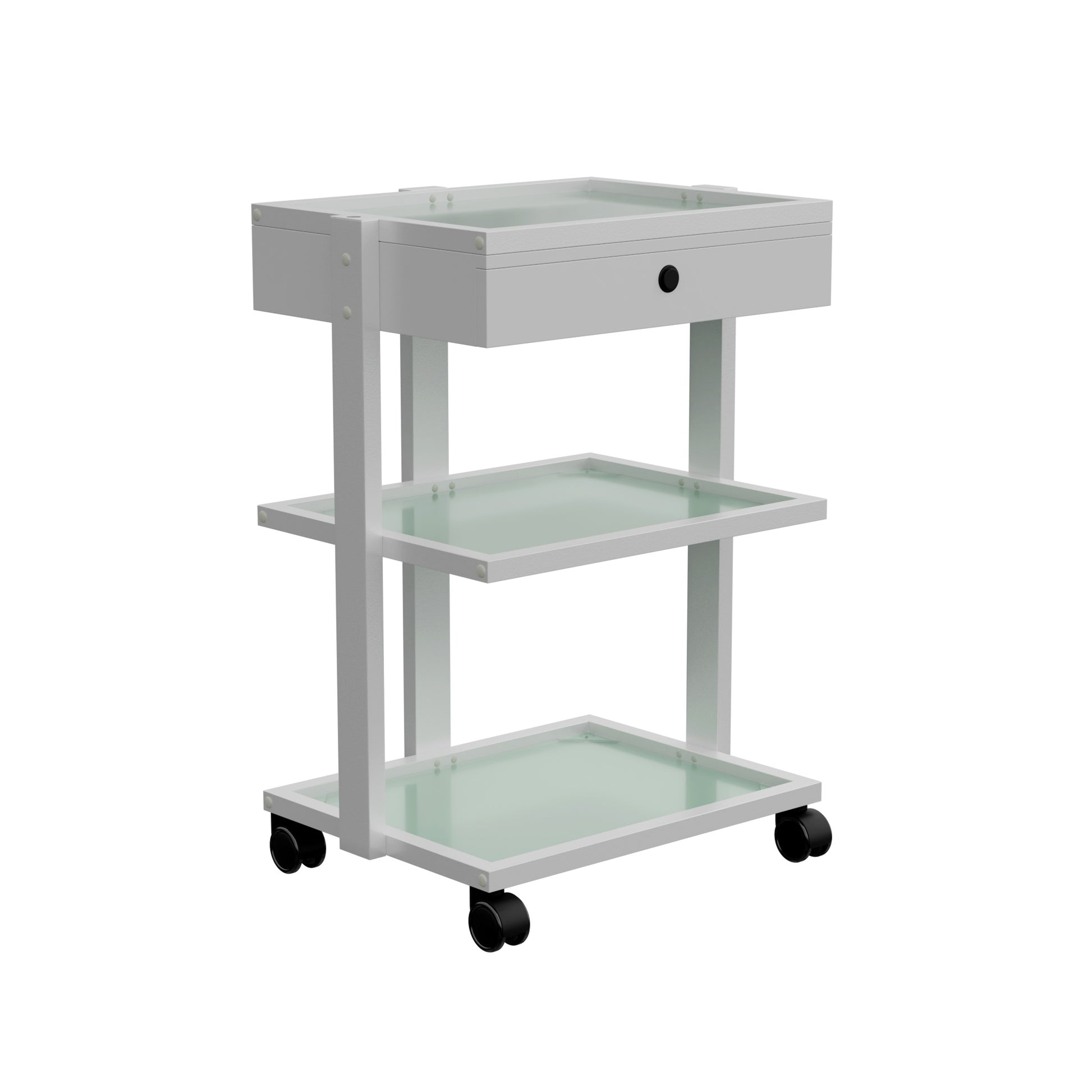 Spa Numa ABEL DELUXE White Beauty Trolley with Locking Drawer and 3 Tempered Glass Shelves – Mobile Spa Cart with Magnifying Lamp Holder and Caster Wheels