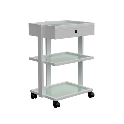 Spa Numa ABEL DELUXE White Beauty Trolley with Locking Drawer and 3 Tempered Glass Shelves – Mobile Spa Cart with Magnifying Lamp Holder and Caster Wheels