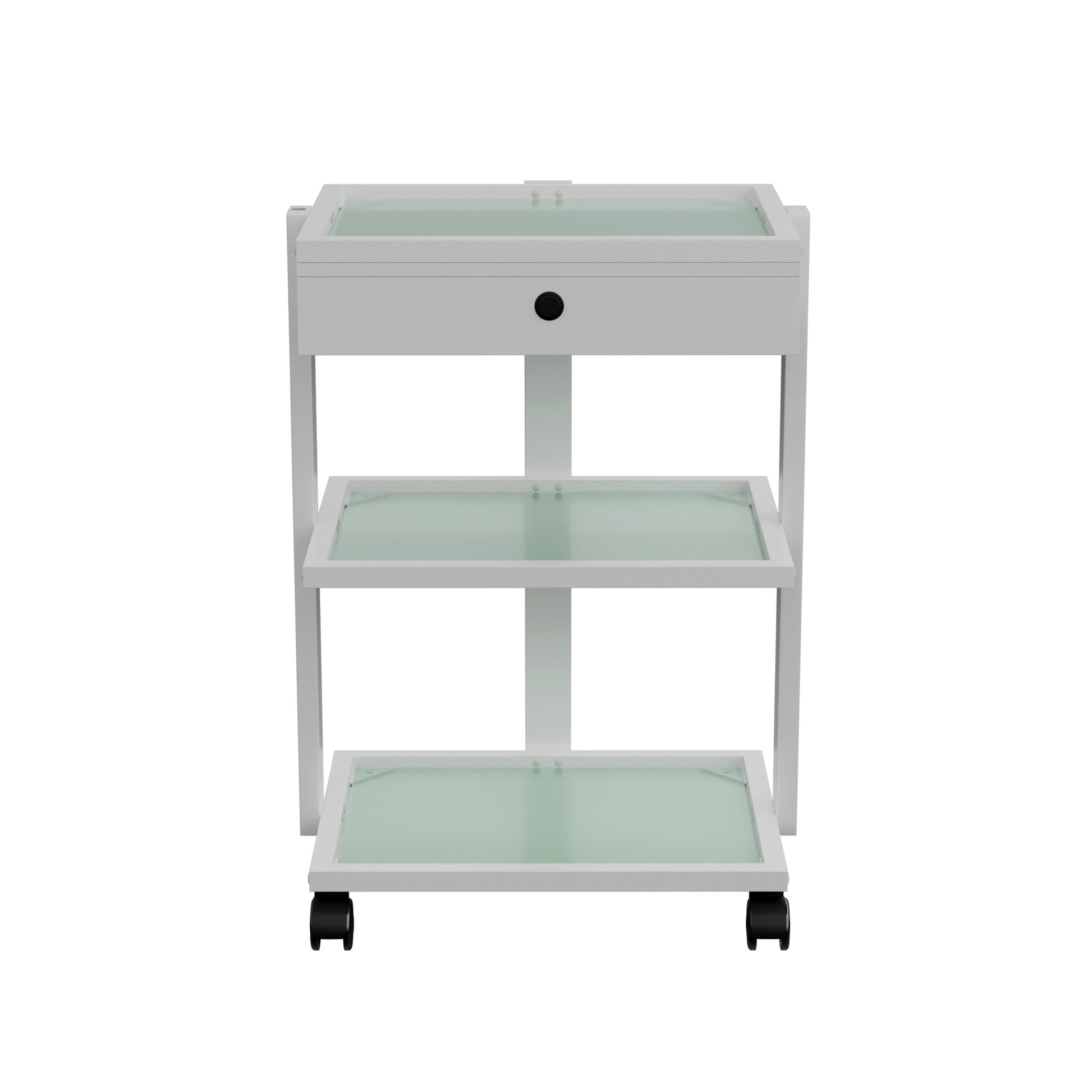 Spa Numa ABEL DELUXE White Beauty Trolley with Locking Drawer and 3 Tempered Glass Shelves – Mobile Spa Cart with Magnifying Lamp Holder and Caster Wheels