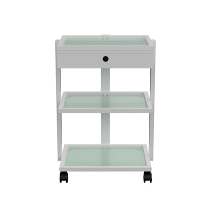 Spa Numa ABEL DELUXE White Beauty Trolley with Locking Drawer and 3 Tempered Glass Shelves – Mobile Spa Cart with Magnifying Lamp Holder and Caster Wheels