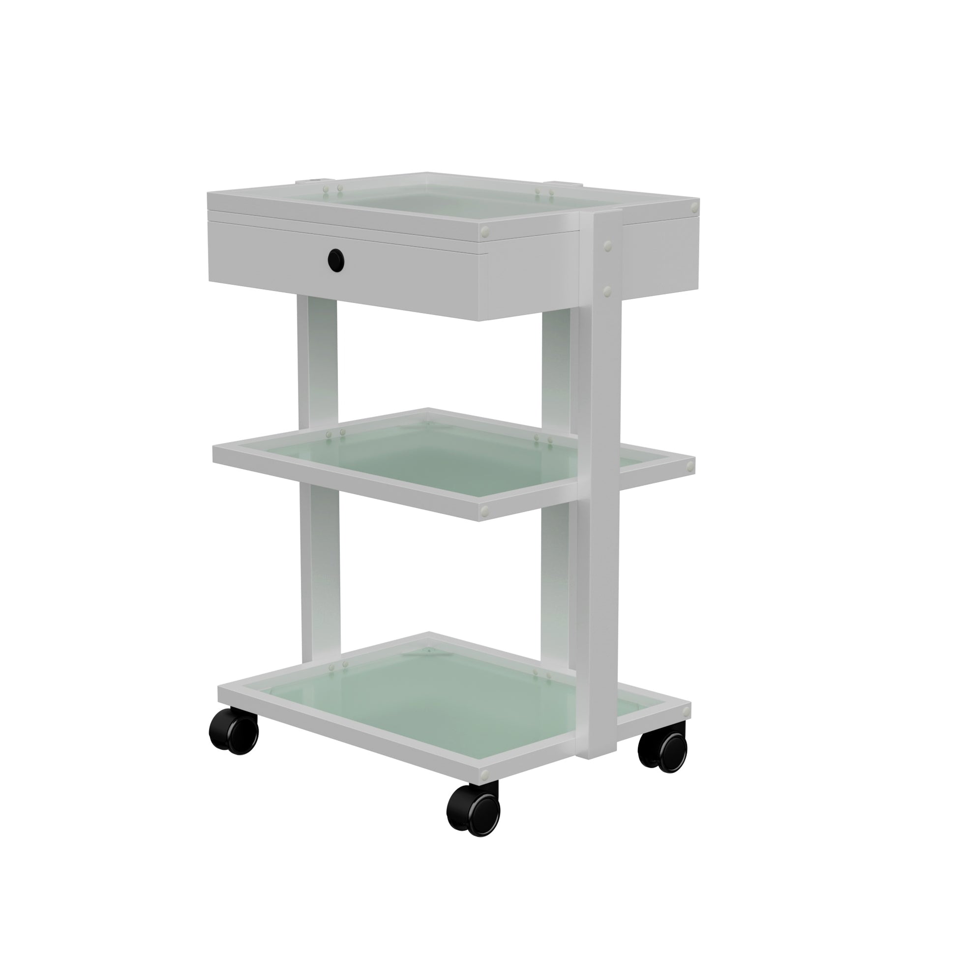 Spa Numa ABEL DELUXE White Beauty Trolley with Locking Drawer and 3 Tempered Glass Shelves – Mobile Spa Cart with Magnifying Lamp Holder and Caster Wheels