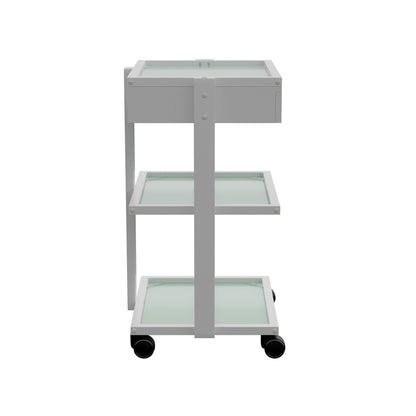 Spa Numa ABEL DELUXE White Beauty Trolley with Locking Drawer and 3 Tempered Glass Shelves – Mobile Spa Cart with Magnifying Lamp Holder and Caster Wheels