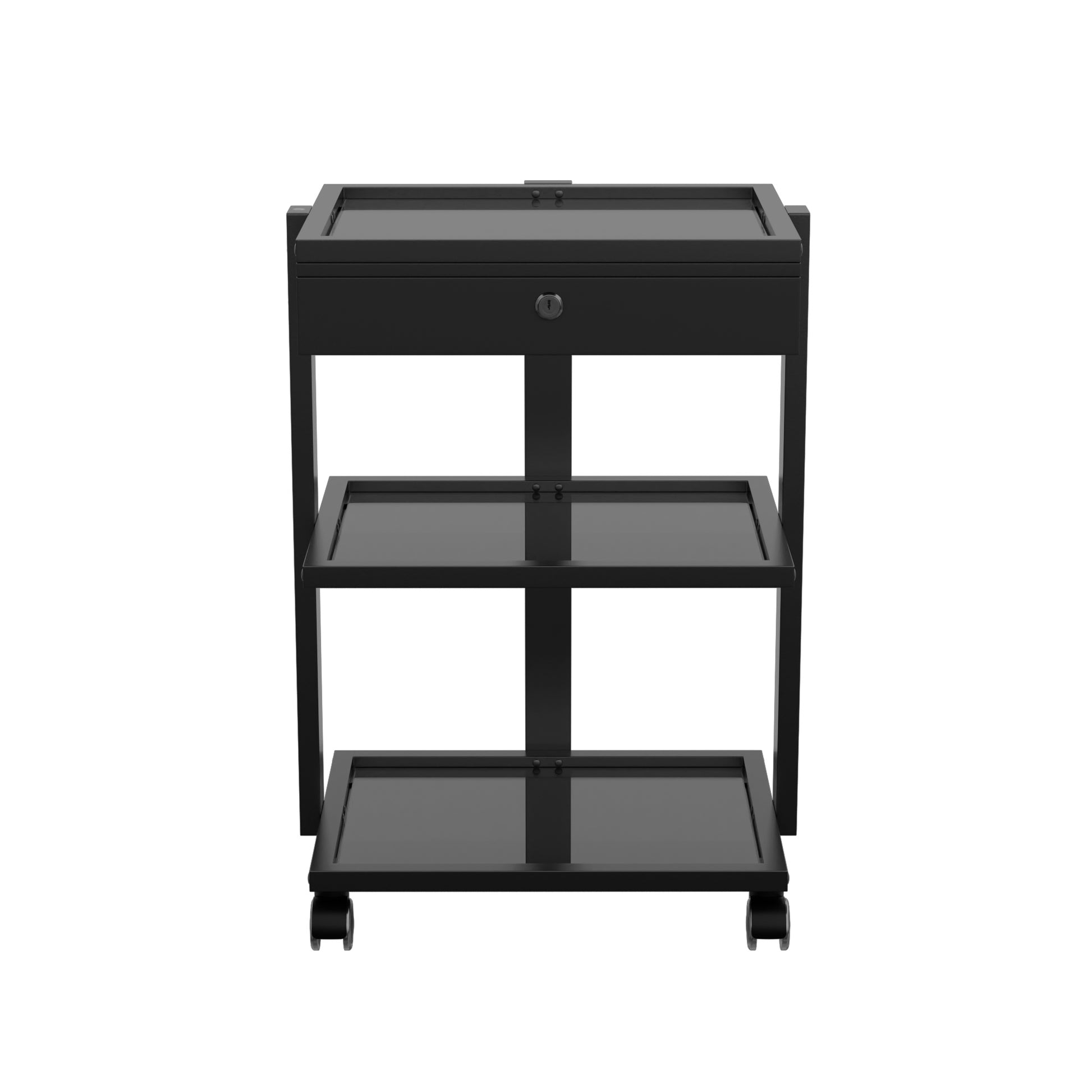 Spa Numa ABEL DELUXE Beauty Trolley with Locking Drawer and 3 Black Tempered Glass Shelves – Mobile Spa Cart for Salons with Caster Wheels and Magnifying Lamp Holder