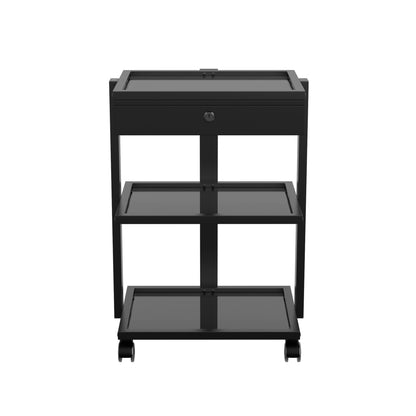 Spa Numa ABEL DELUXE Beauty Trolley with Locking Drawer and 3 Black Tempered Glass Shelves – Mobile Spa Cart for Salons with Caster Wheels and Magnifying Lamp Holder