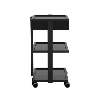 Spa Numa ABEL DELUXE Beauty Trolley with Locking Drawer and 3 Black Tempered Glass Shelves – Mobile Spa Cart for Salons with Caster Wheels and Magnifying Lamp Holder