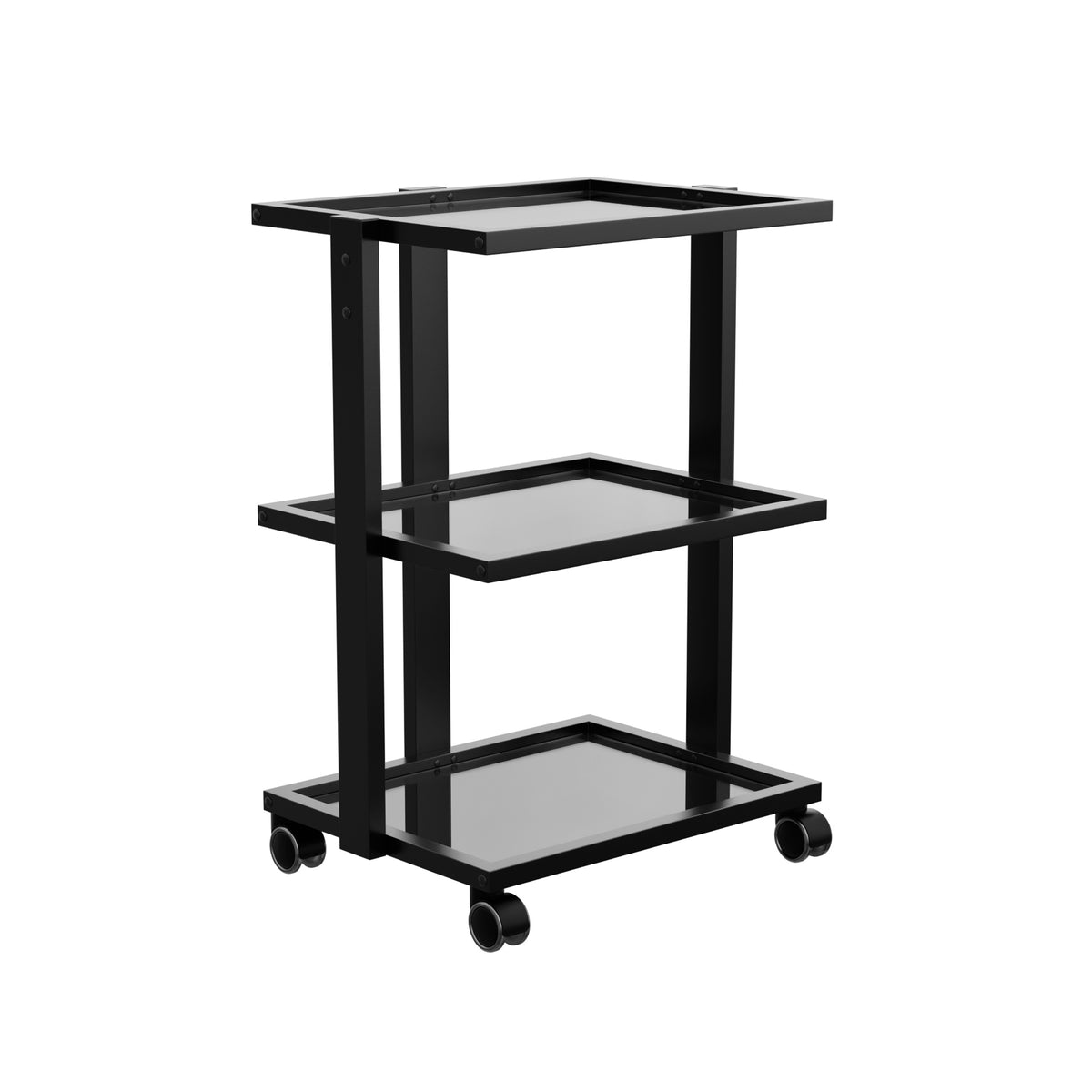 Spa Numa ABEL Black Beauty Trolley with 3 Tempered Glass Shelves – Salon and Spa Storage Cart with Magnifying Lamp Holder