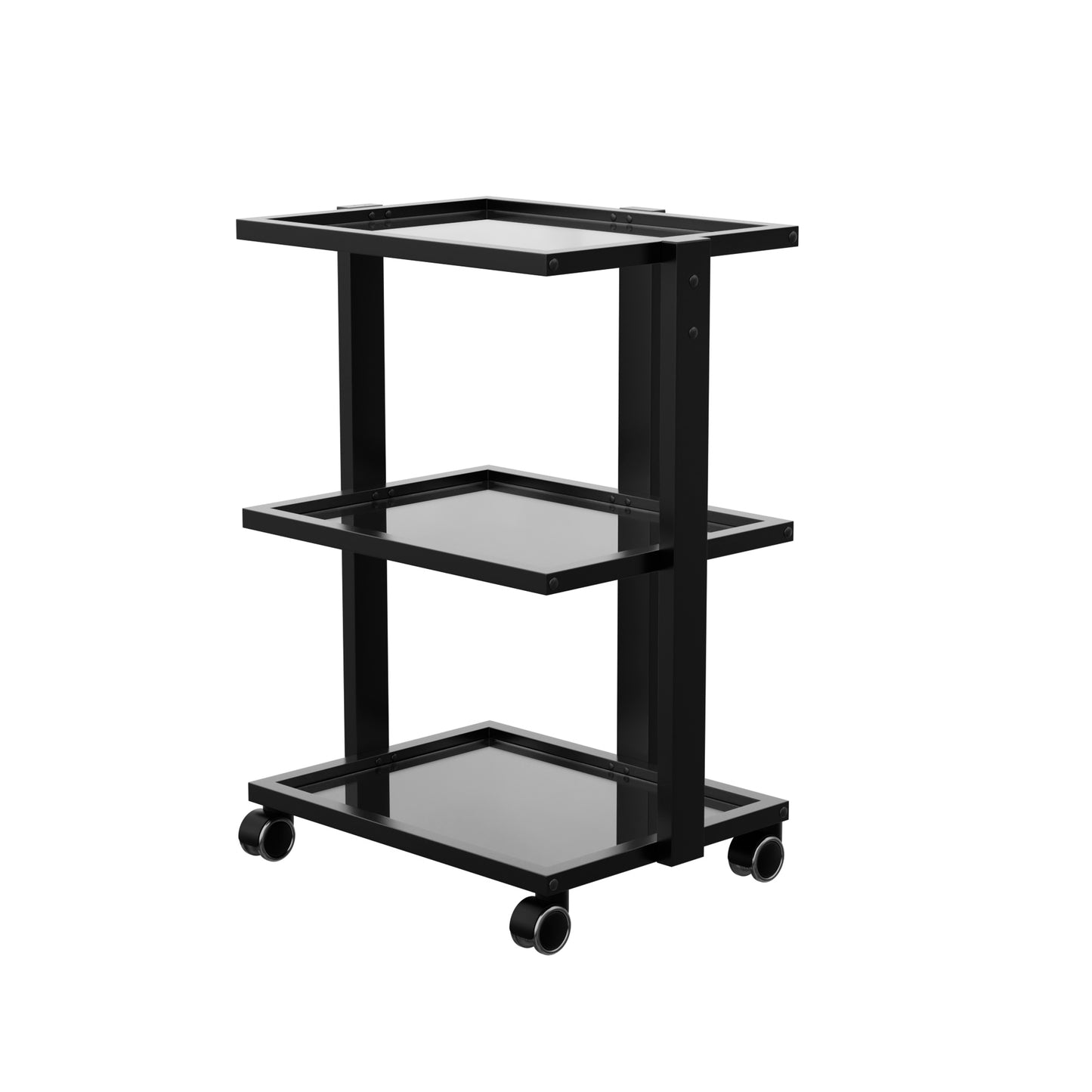 Spa Numa ABEL Black Beauty Trolley with 3 Tempered Glass Shelves – Salon and Spa Storage Cart with Magnifying Lamp Holder