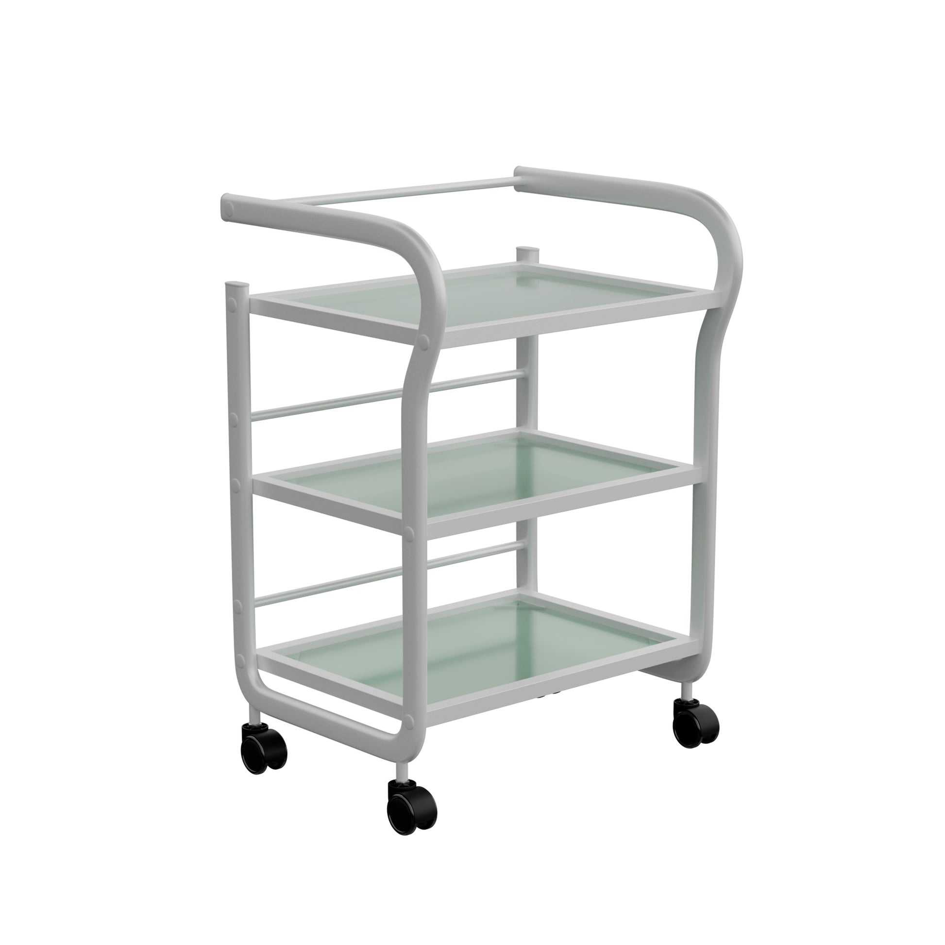 Spa Numa ARCUS White Beauty Trolley with 3 Tempered Glass Shelves – Minimalist Spa and Salon Cart with Safety Rails and Caster Wheels