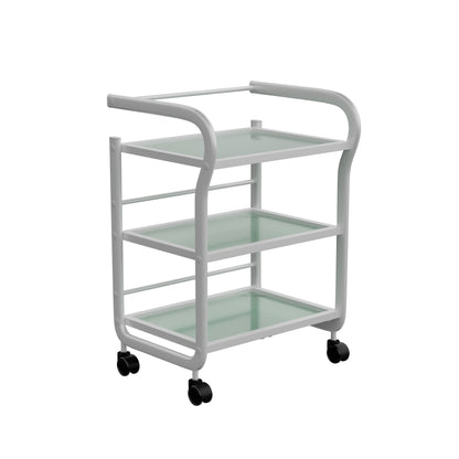 Spa Numa ARCUS White Beauty Trolley with 3 Tempered Glass Shelves – Minimalist Spa and Salon Cart with Safety Rails and Caster Wheels