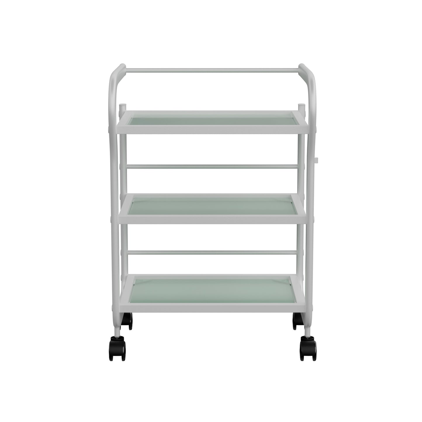 Spa Numa ARCUS White Beauty Trolley with 3 Tempered Glass Shelves – Minimalist Spa and Salon Cart with Safety Rails and Caster Wheels
