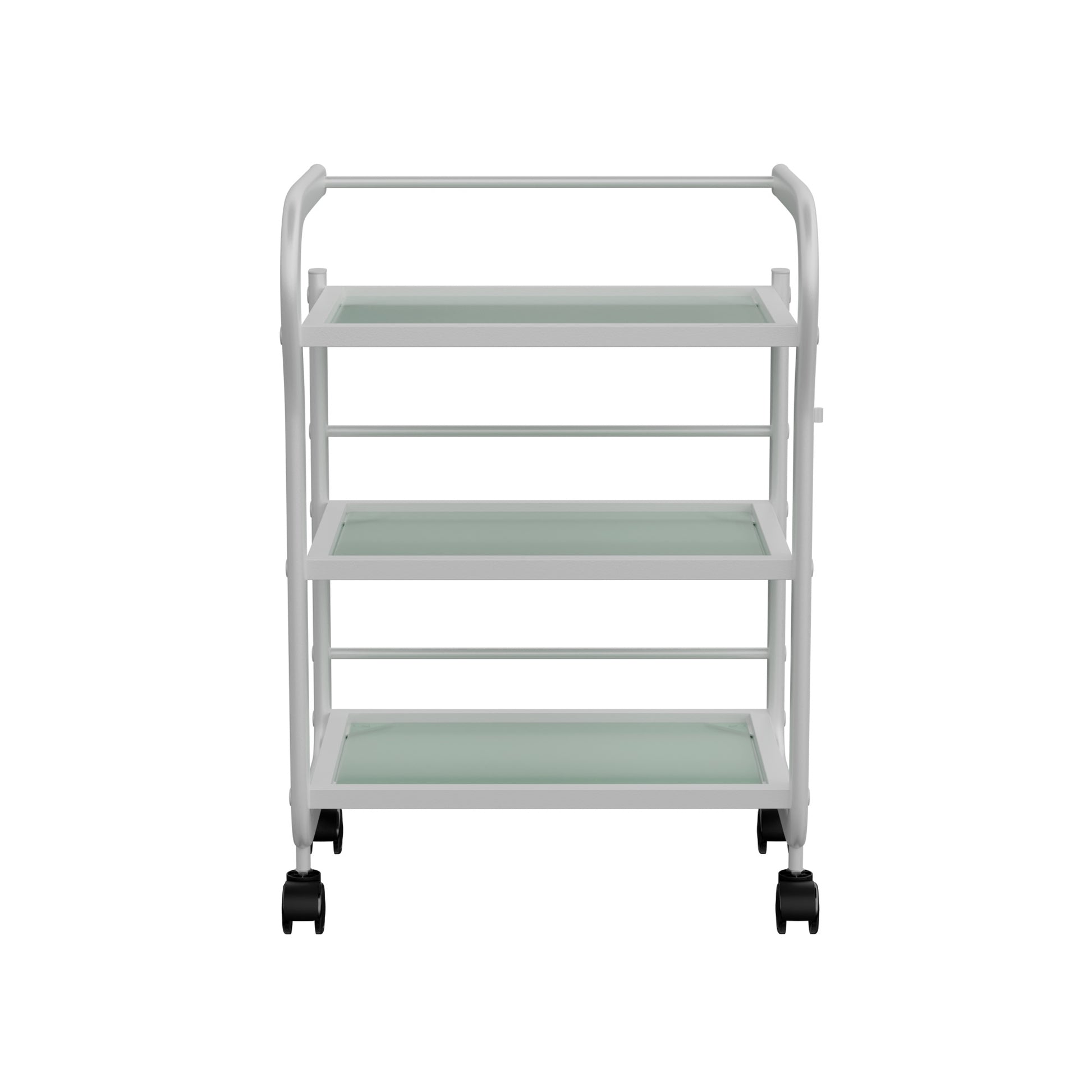 Spa Numa ARCUS White Beauty Trolley with 3 Tempered Glass Shelves – Minimalist Spa and Salon Cart with Safety Rails and Caster Wheels