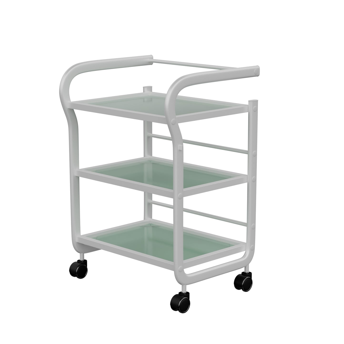 Spa Numa ARCUS White Beauty Trolley with 3 Tempered Glass Shelves – Minimalist Spa and Salon Cart with Safety Rails and Caster Wheels
