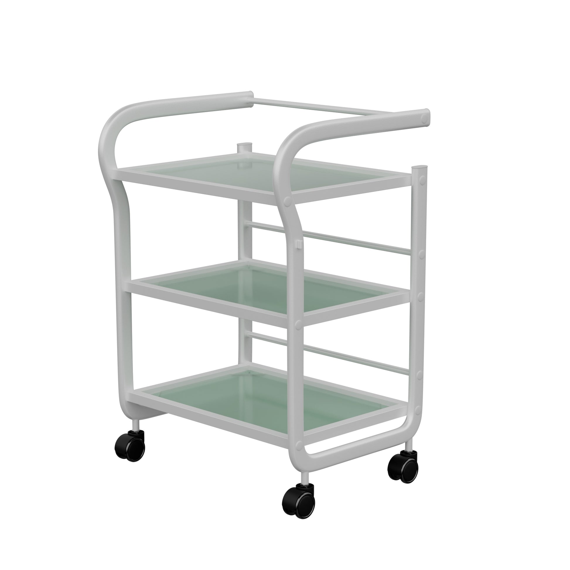 Spa Numa ARCUS White Beauty Trolley with 3 Tempered Glass Shelves – Minimalist Spa and Salon Cart with Safety Rails and Caster Wheels