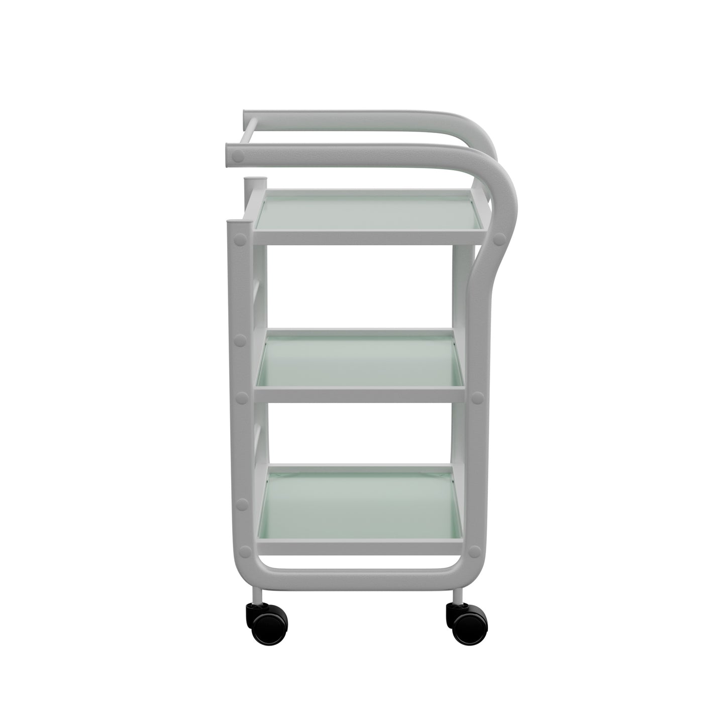 Spa Numa ARCUS White Beauty Trolley with 3 Tempered Glass Shelves – Minimalist Spa and Salon Cart with Safety Rails and Caster Wheels