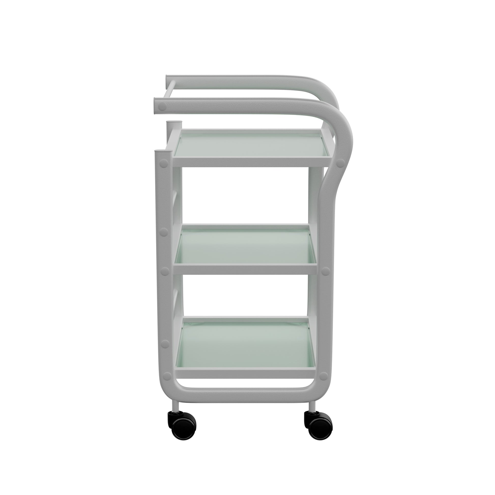 Spa Numa ARCUS White Beauty Trolley with 3 Tempered Glass Shelves – Minimalist Spa and Salon Cart with Safety Rails and Caster Wheels