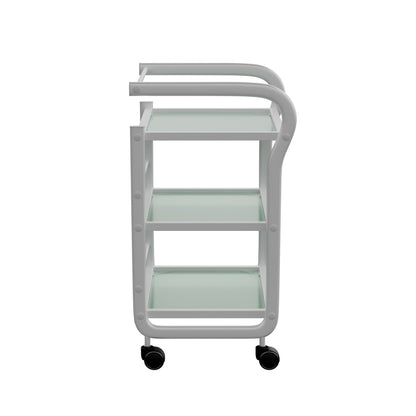 Spa Numa ARCUS White Beauty Trolley with 3 Tempered Glass Shelves – Minimalist Spa and Salon Cart with Safety Rails and Caster Wheels