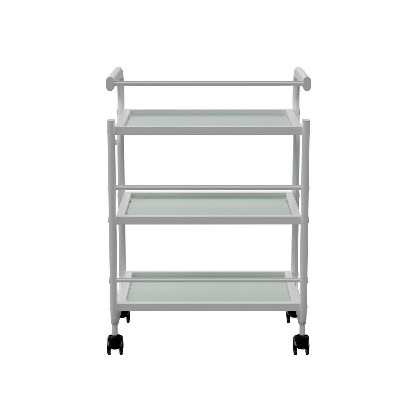 Spa Numa ARCUS White Beauty Trolley with 3 Tempered Glass Shelves – Minimalist Spa and Salon Cart with Safety Rails and Caster Wheels