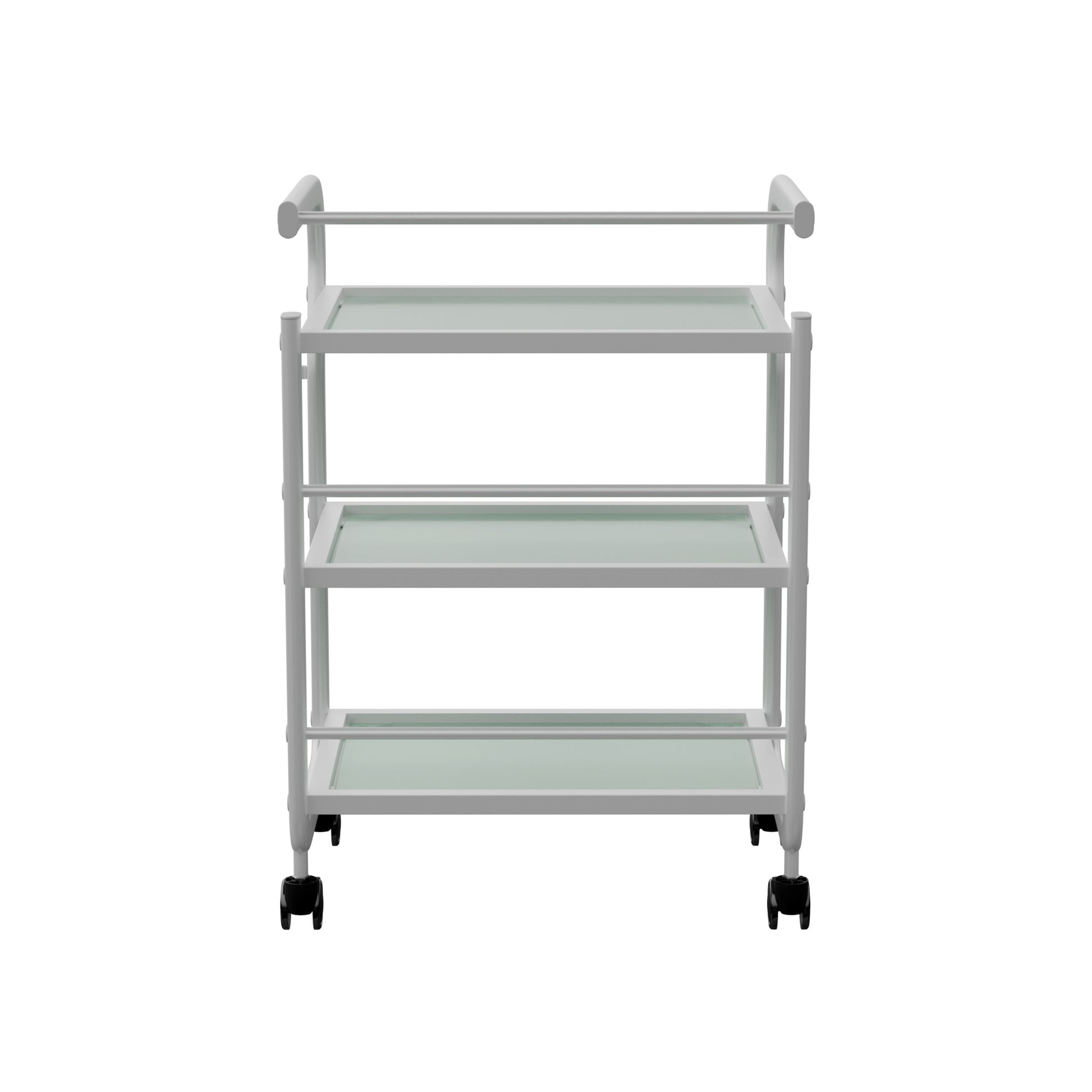 Spa Numa ARCUS White Beauty Trolley with 3 Tempered Glass Shelves – Minimalist Spa and Salon Cart with Safety Rails and Caster Wheels